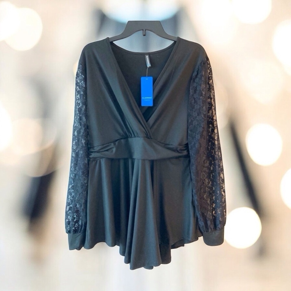NWT Allegrace Black Lace V-Neck Romantic Goth whimsygoth Coquette